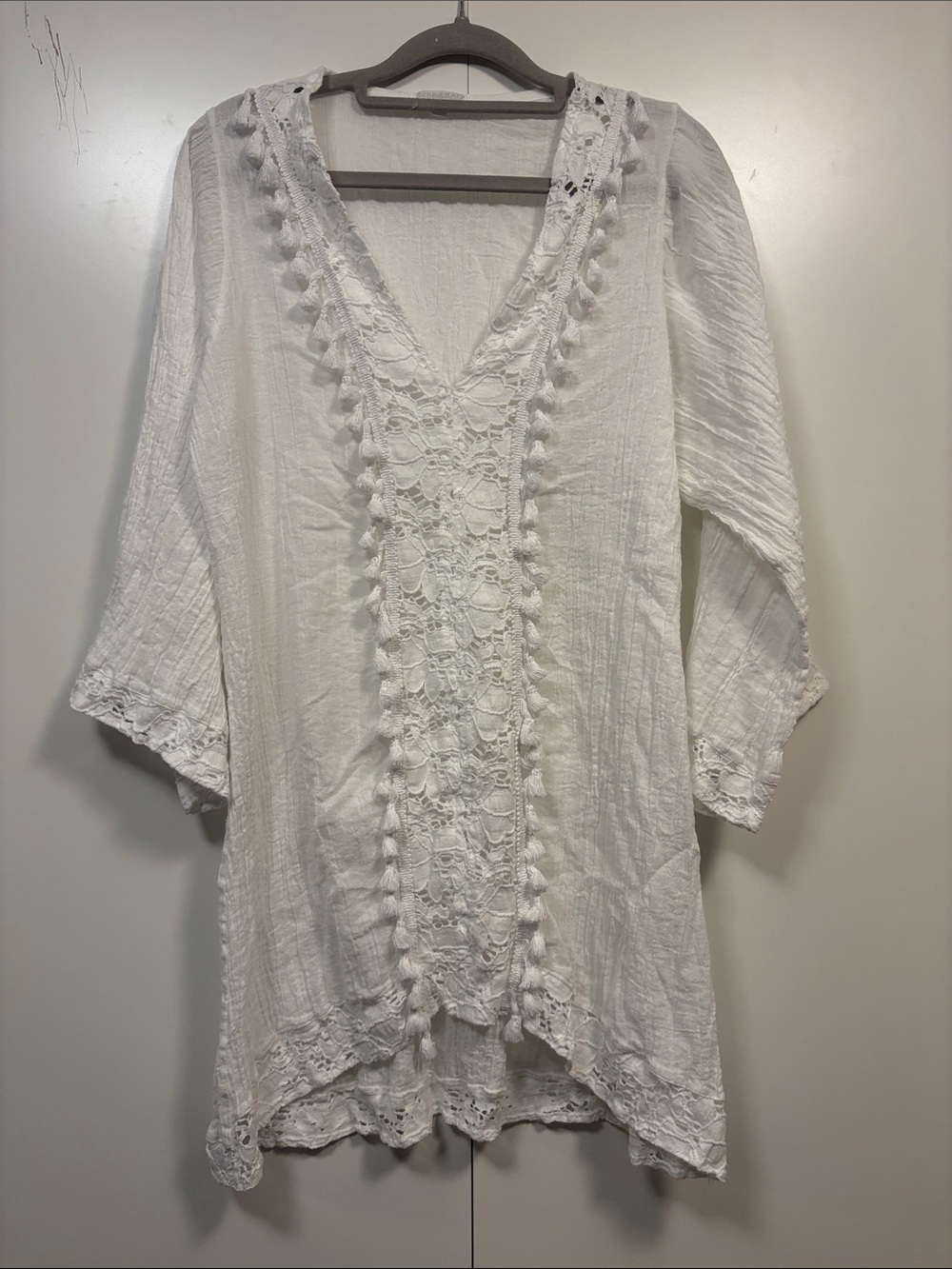 Debbie Katz South Beach White Crochet-Trim V-Neck Women's Top L